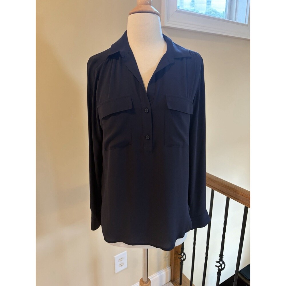 Ann Taylor Black Blouse Polyester Front Buttons Size Small